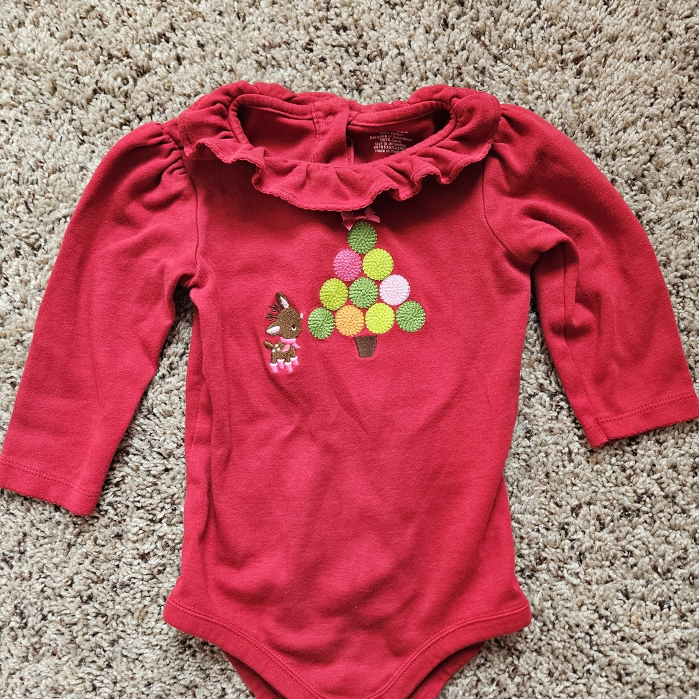 Gymboree Red Ruffled Bodysuit with Tree Design - Picture 1 of 2